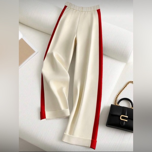 Elegant Cream and Red Women's Pants - Picture 2 of 7